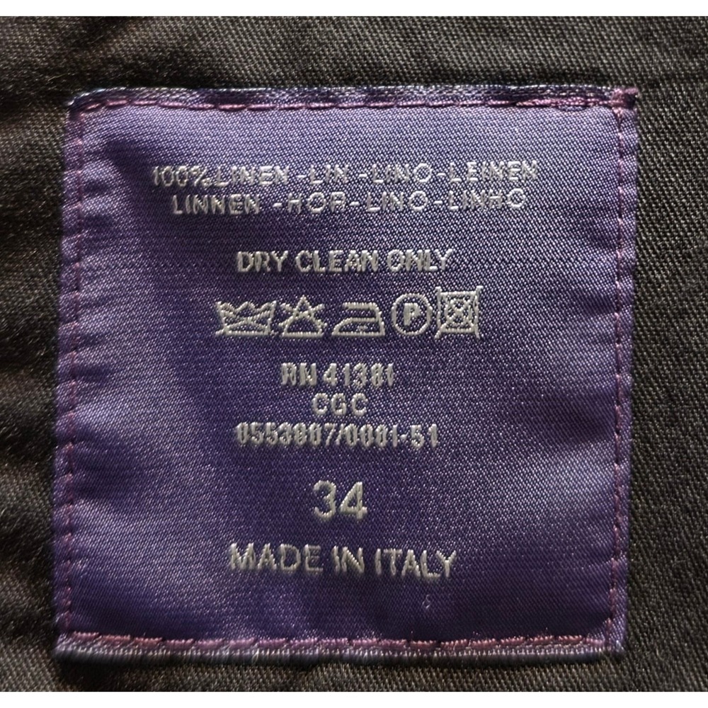 Ralph Lauren Purple Label S 34 Navy Blue Linen Pleated Cuffed Pants Italy LikeNe - Picture 3 of 16